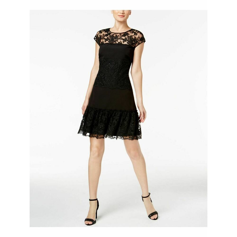 MSK Womens Lace Knee-Length Flounce Dress Sheath Black Size 10